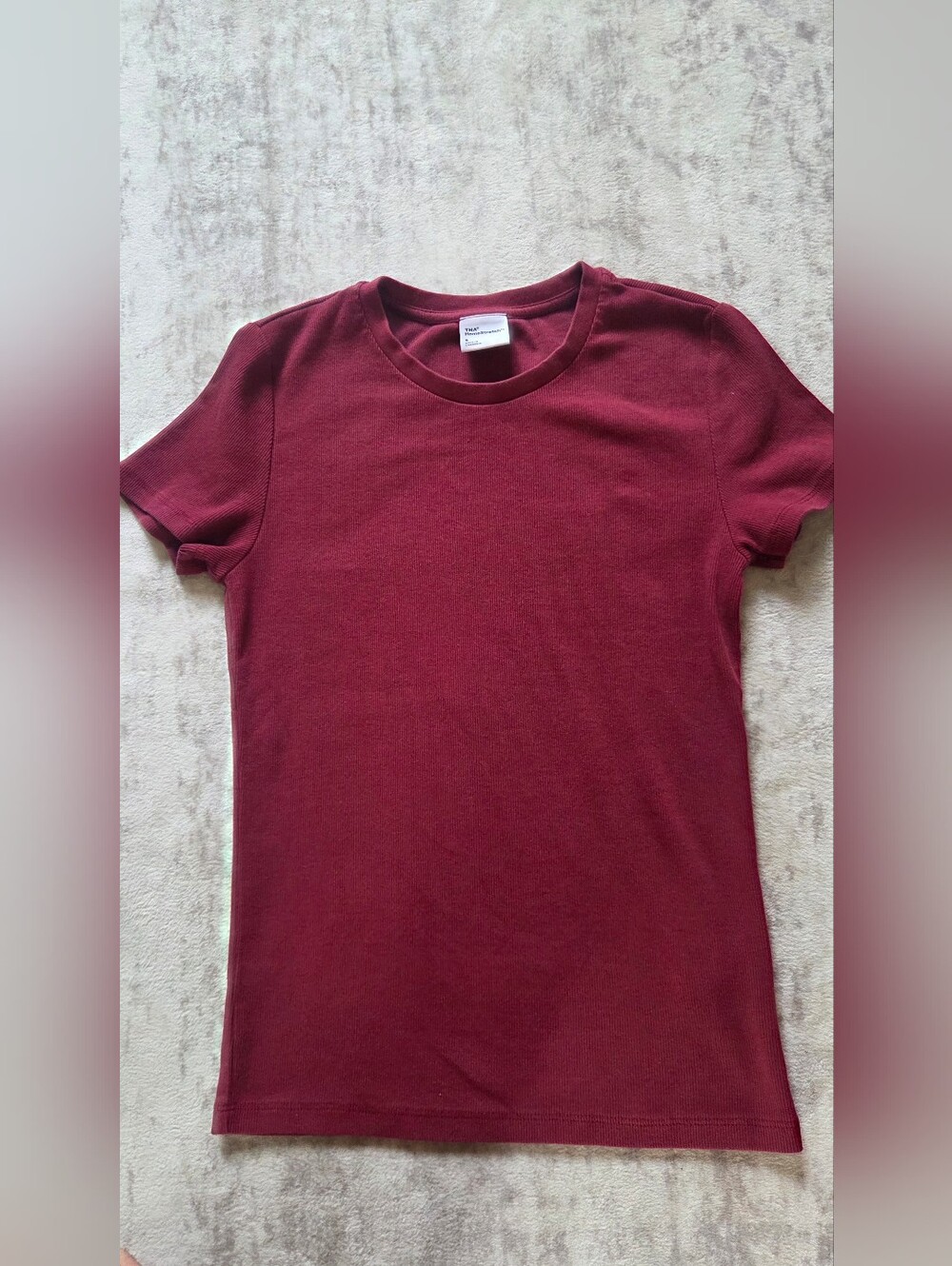 Aritzia TNA Home Stretch Burgundy Ribbed Short Sleeve T-ShirtSize S